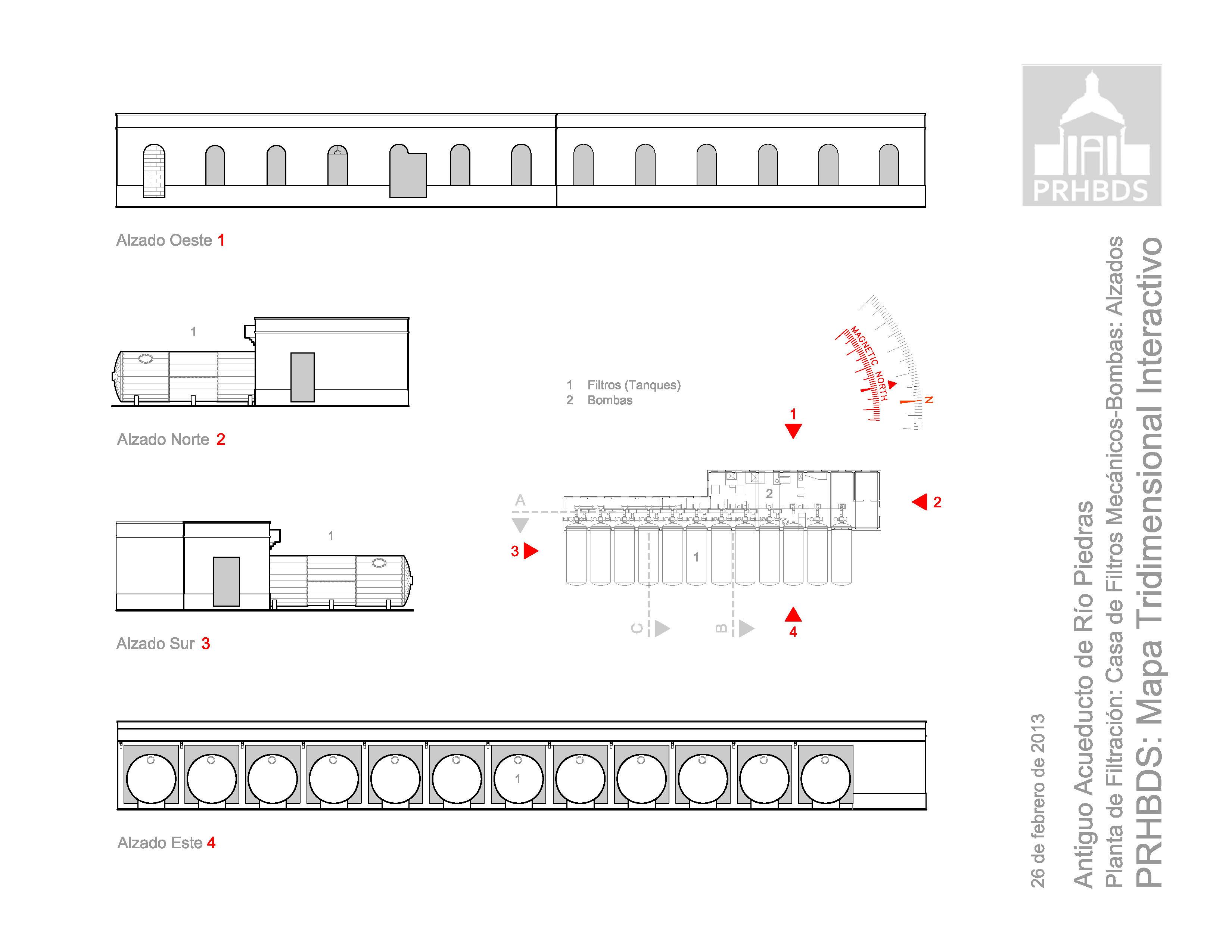 Antiguo Acueductos de Río Piedras - Casa de Filtros Mecánicos- Bombas 1 - Alzados